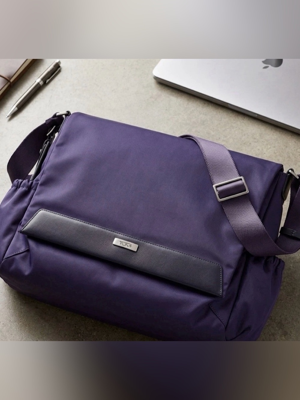 Tumi Ballistic Purple Nylon w/ Leather Trim  Bag 14"
